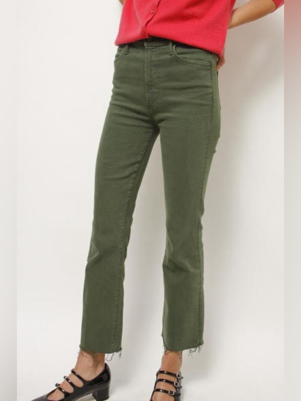 MOTHER The Hustler High Rise Raw Hem Ankle Jeans, Military Green, Size 24, NWT - Picture 4 of 12